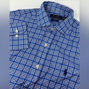 NWT Polo Ralph Lauren Blue Plaid Men’s Slim Fit Easy Care Shirt X1